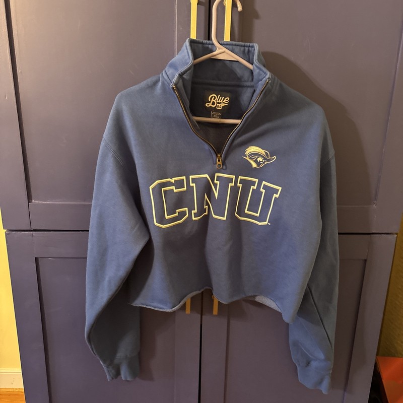 Christopher Newport University Cropped Blue 84 1/4 Zip Sweatshirt With Raw Hem