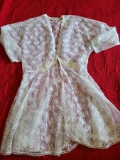 Vtg Lace Sheer Robe W/ White Slip Dress Val-Mode Lingerie Sz M Feminine Sexy