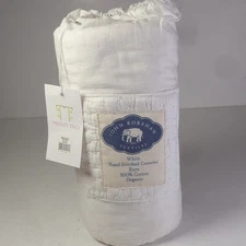 John Robshaw Hand Stitched Coverlet Euro White Organic