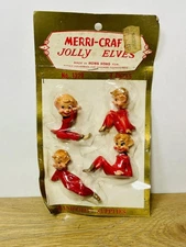 Vintage Miniature Pixie Elves Set of 4 Plastic Elf Holiday Cake Toppers MCM