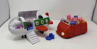 Peppa Pig Plane / Car ( Sounds) Lot With 8 Figures & 2 Suitcases, Grandpa