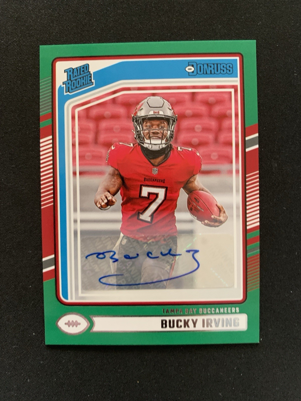 2024 Donruss Bucky Irving Rated Rookie Green Auto Tampa Bay Buccaneers RC