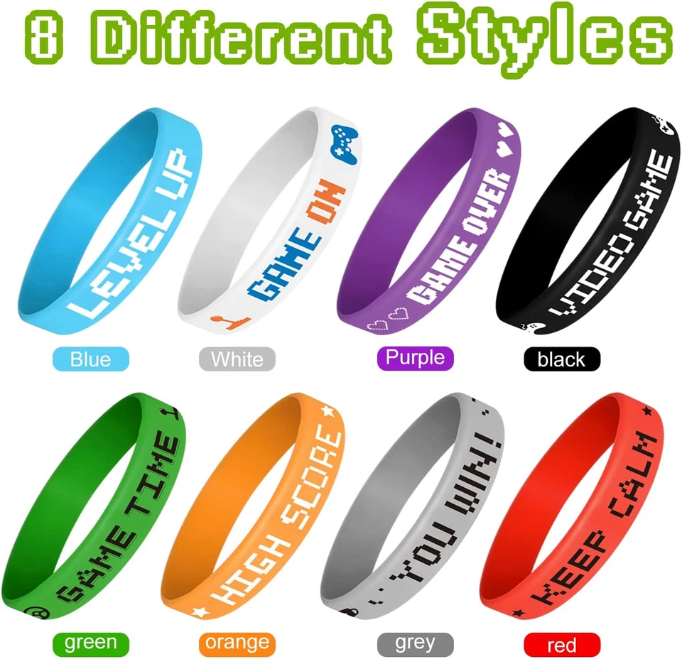 32 Pieces Video Game Rubber Wristband Colored Bracelets for Game Theme Party Kid - Image 2 of 4