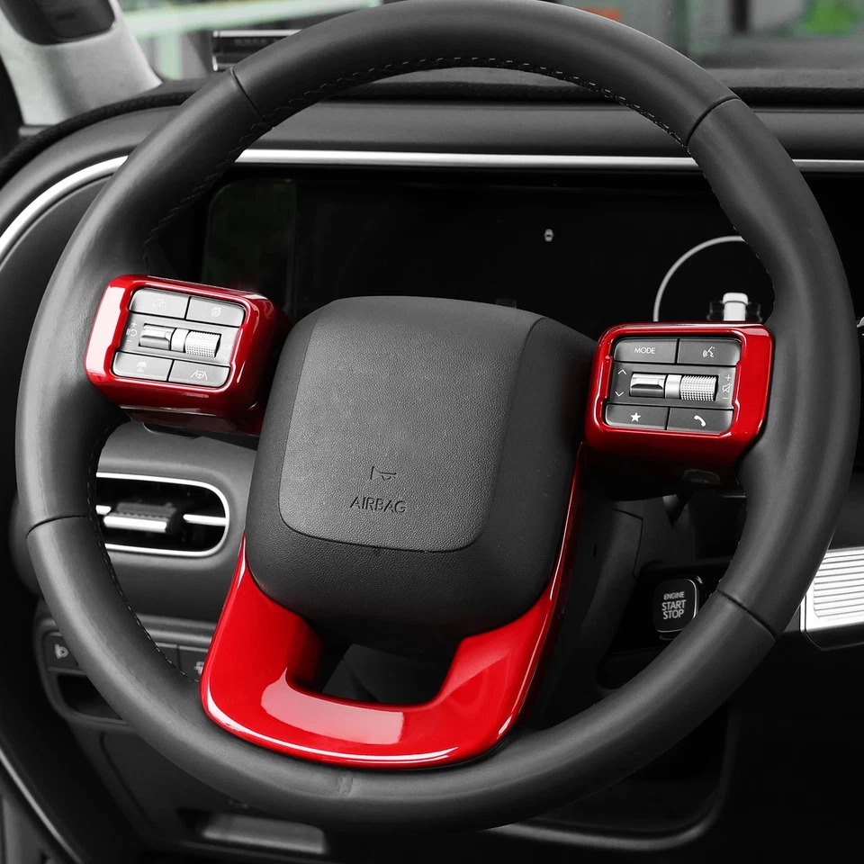 Red Steering Wheel Button Frame Trim Cover for Hyundai Palisade LX3 Ioniq 9 - Image 4 of 4