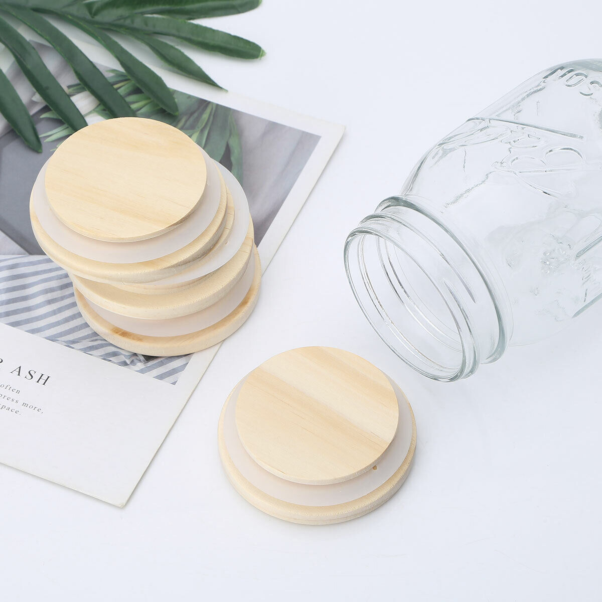 4 Airtight Wooden Lids Replacement Caps for Mason Jar Glass Canister  52/72/82/92