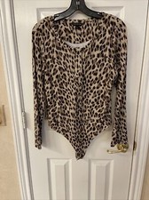 Banana Republic Leopard Animal Bodysuit Slim Fit Long Sleeve Thong Medium Womens