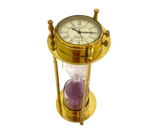 Antique Brass 6" Hourglass Sand Timer, Nautical Sand Timer With Compass & Clock, - Picture 6 of 8