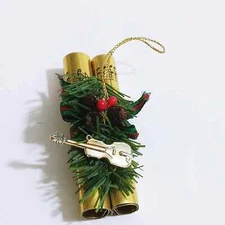 Vtg Christmas Music Sheet & Violin Ornament Ferns Holiday Musical Decoration (z)