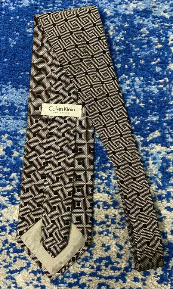 Corbata Calvin Klein Collection Negra Beige Mezcla Seda Geométrica Italia Foto 3 de 4