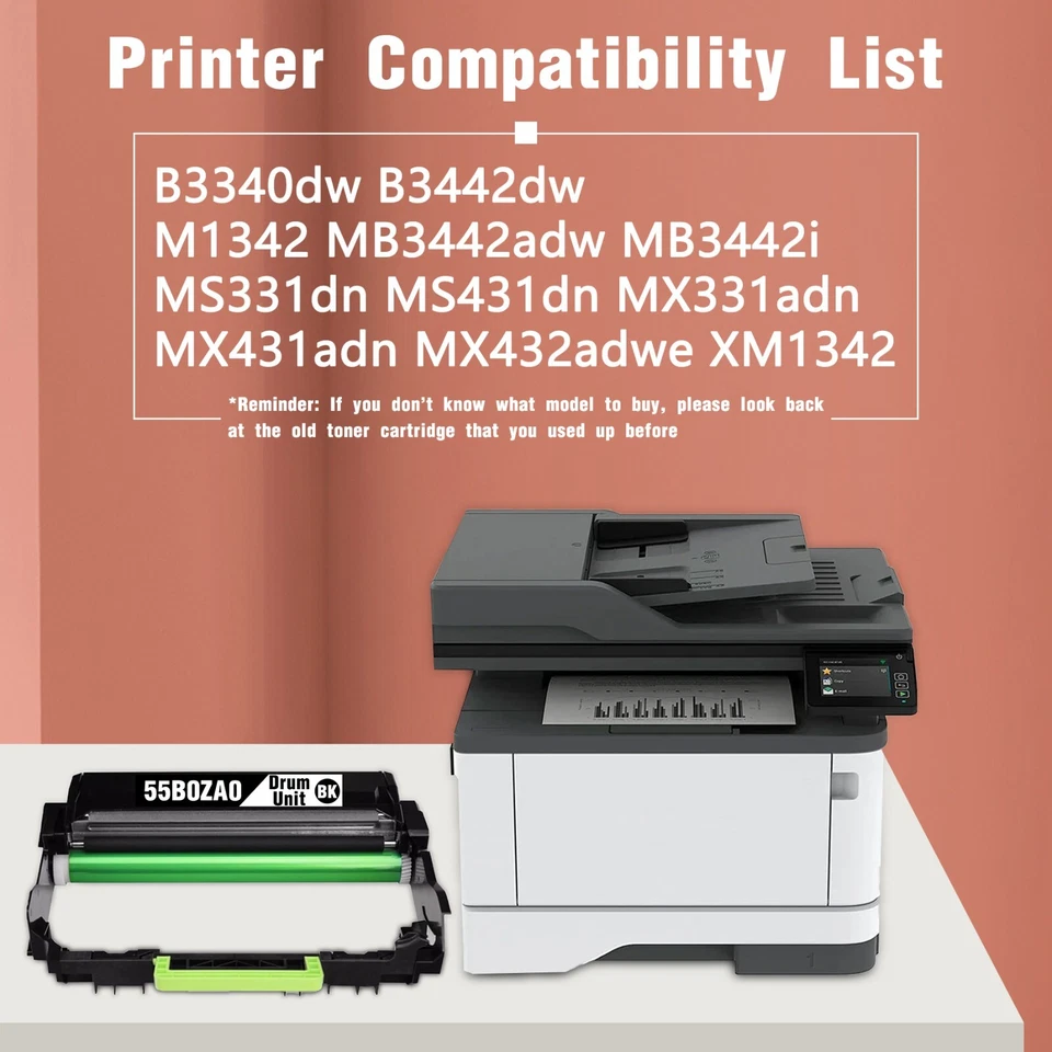Unidad de batería negra compatible 55B0ZA0 (paquete de 1) para impresoras Lexmark MS331/431 Foto 2 de 4