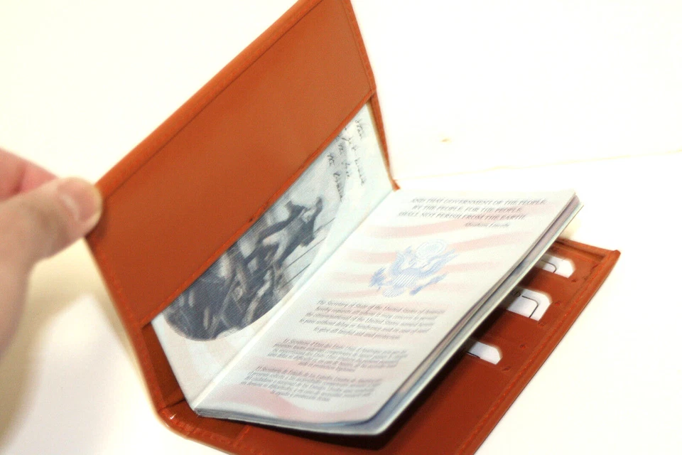 USA Leather Passport Cover Travel Document Holder Card Wallet US SELLER - Image 4 of 4