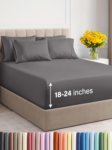 Extra Deep Queen Sheet Set - 6 Piece Breathable & Cooling Sheets - Hotel Luxury