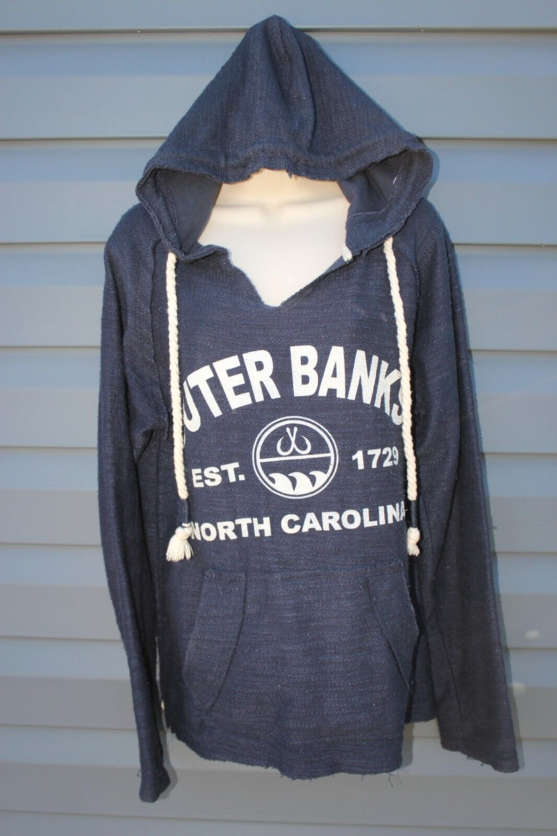 Vintage Outer Banks Pullover Hoodie Blue Size Small Terry