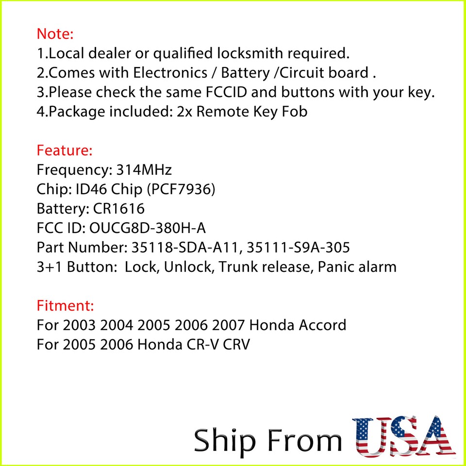 Honda/Acura 3 Button Remote Head Key OUCG8D-380H-A, IN DURASHELL - Foto 3
