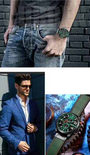 Premium Leder Armbanduhr Chronograph Wasserdicht Kalender Datum Analog Herrenuhr - Bild 15 von 28