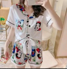 1 Set Of Mix Color Women Pajamas Set Short Sleeve Button-Down Sleepwear 