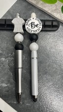 2 PC Handmade Silicone Bead Black Ink Pen  Stylus Set New Nurse Scrub B1584