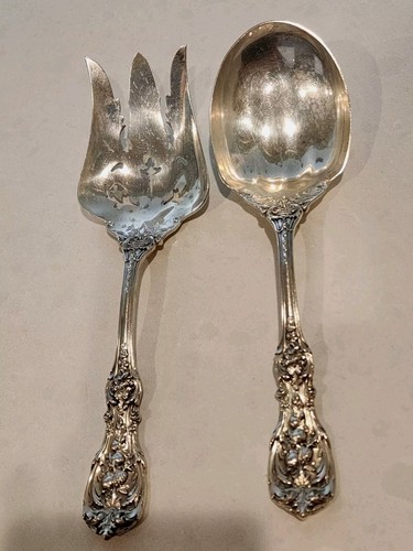 REED & BARTON FRANCIS I SALAD SET OLD MARK STERLING SILVER LARGE FLATWARE - Picture 3 of 9