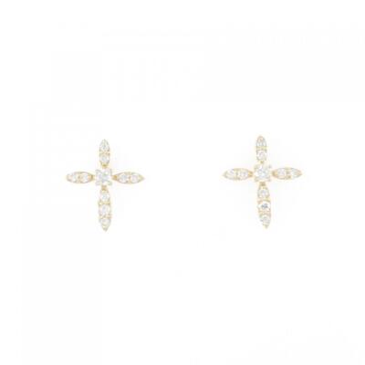 Authentic K18YG Cross Diamond Earrings 0.30CT #270-003-808