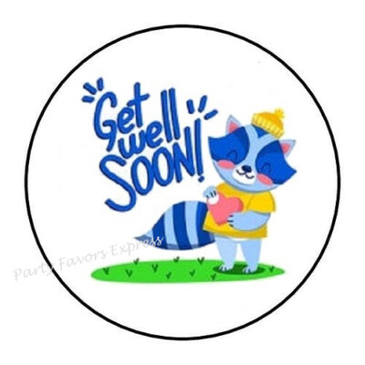 2cm 32xAufkleber Sticker Brief Post Get Well Soon Raccoon bunt Rund R861