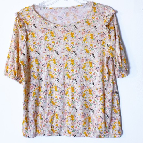 LOFT Women’s Cotton Modal Short Sleeve Pink Orange Floral Blouse Size M - Picture 7 of 9