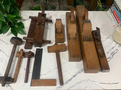 Antique 19th/Early 20th Century Woodworking Tools Lot - Planes, Mallet ...