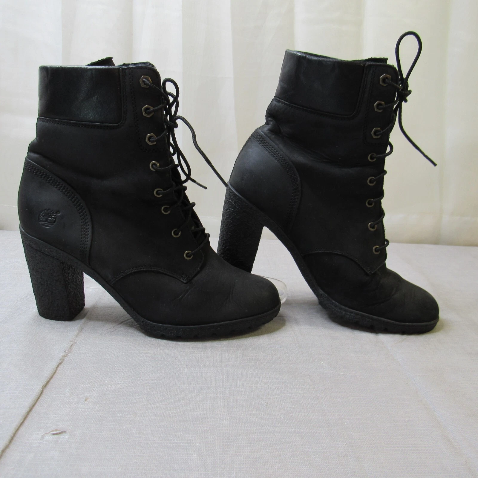 Stivali da donna neri Timberland taglia 8 5 tacchi a blocco testurizzati con lacci 8432A gotici