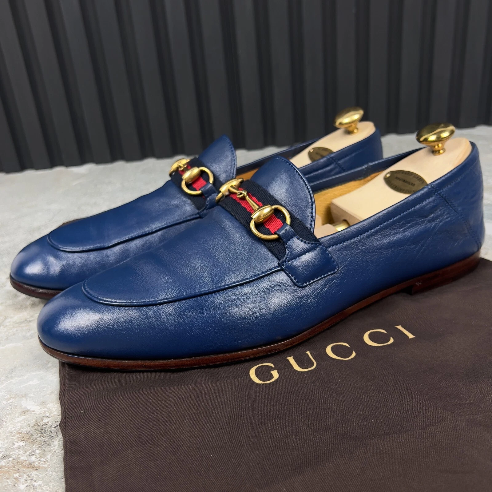 Mocassins GUCCI Horsebit Web Brixton Jordaan cuir bleu 9,5 G ou 10 US 43,*