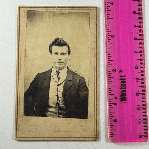 CDV Dapper Young Gentleman Combed Hair Facial Hair Faded ID - Picture 6 of 6