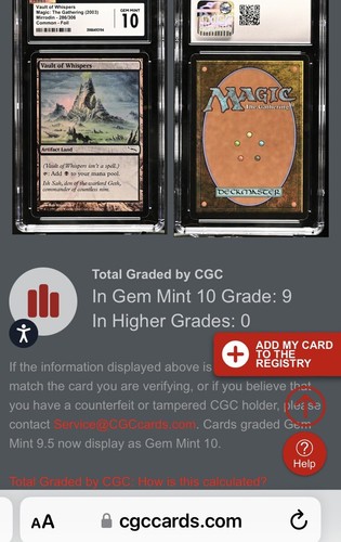 MTG✨VAULT OF WHISPERS FOIL✨Mirrodin CGC 10 GEM MINT Banned ARTIFACT Land LOW POP - Picture 9 of 9
