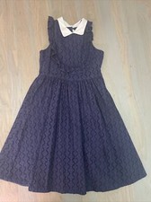EUC Janie and Jack girl navy blue lace ruffle dress white collar FALL SPRING 7
