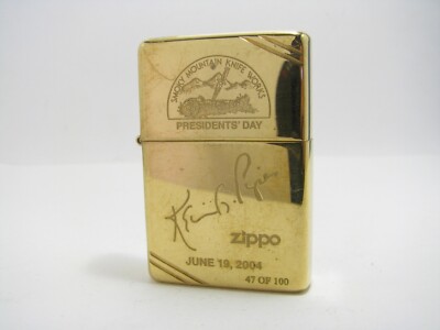 LE Zippo Brass Lighter Smoky Mountain Knife Works Presidents' Day 2004 K.G Pipes