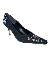 VTG 80s/90s J.Renee Black Suede Gold Tone Embroidered Jeweled Heels Women Sz 10