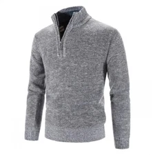 Men's Sweater Pullover Standing Neck Men's Zipper Half High Neck Sweater Knit