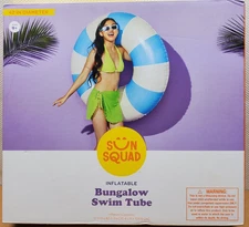 Sun Squad Inflatable Swim Tube Float Ring Bungalow Blue & White stripes, 42"
