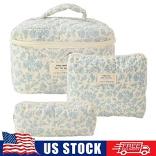 3pc Floral Makeup Bag Set - Large Travel Toiletry Organizer, Cotton Cosmetic Bag