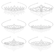 6 Pieces Silver Metal Tiara Crown Headbands with Decorative Dazzling 