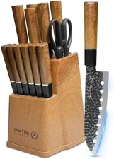 Knife Set, 15-Piece Kitchen Knife Set with Block Wooden German Stainless Steel