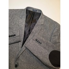 Stafford Mens Grey Tweed Blazer Elbow Patches Sport Coat Jacket 48L