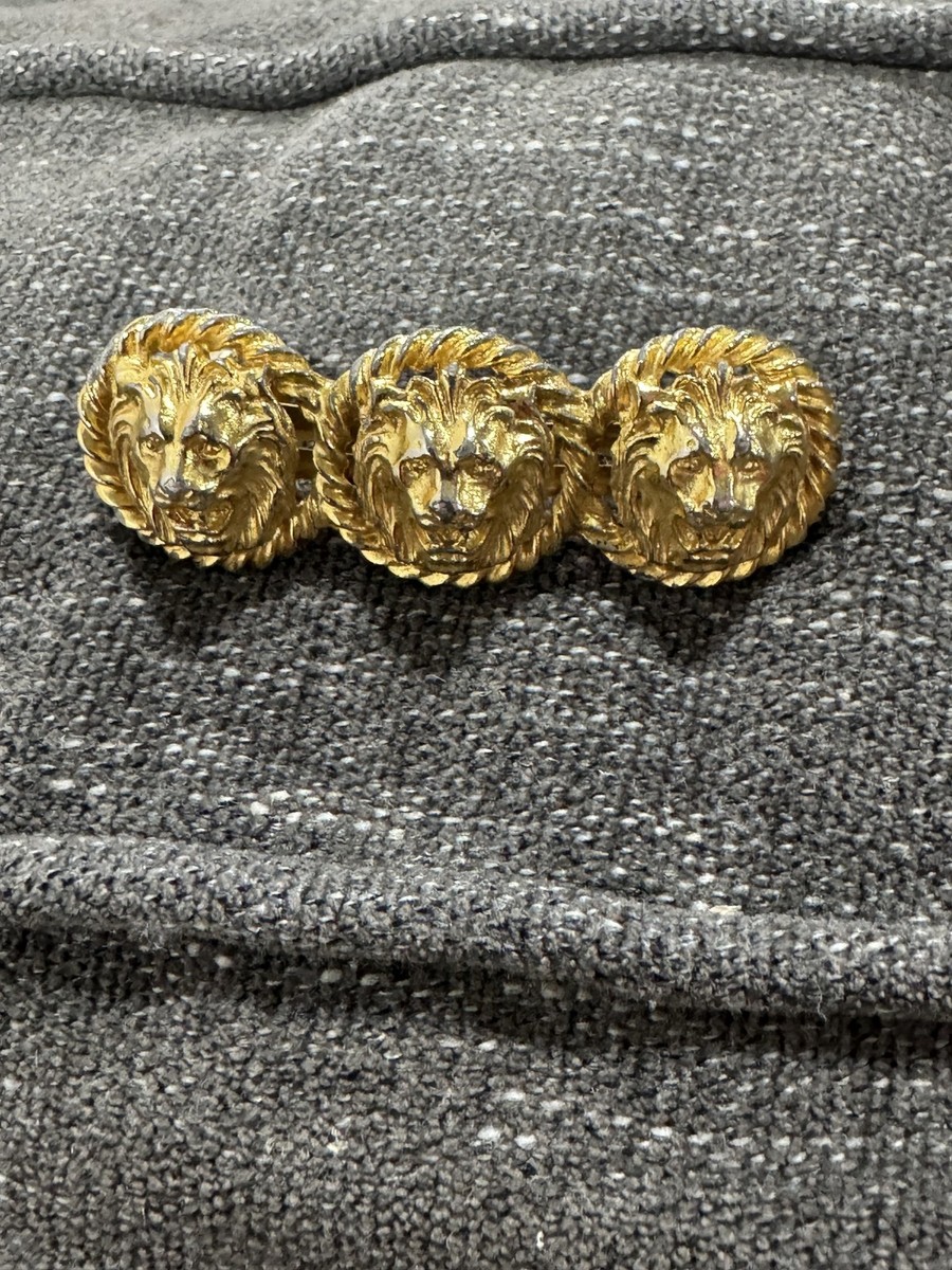 Vintage Anne Klein Gold Tone Triple Lion Head Hair Barrette Made in France View 3