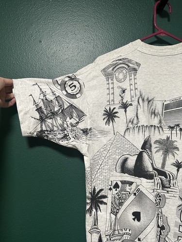 T-shirt vintage anni 90 Las Vegas stampa grafica x grande streetwear grigio nero la striscia - Foto 13 di 16