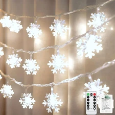 Christmas Snowflake Lights, 20Ft 40LED 8 Modes & Timer Battery Operated Fairy Li