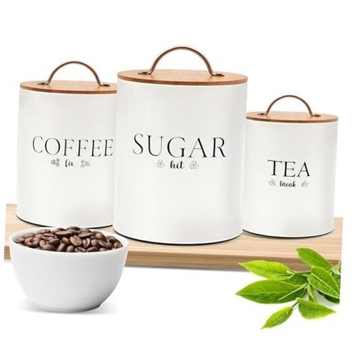 Tea Coffee Sugar Canister Set - 3pc Airtight Canister Sets for Kitchen