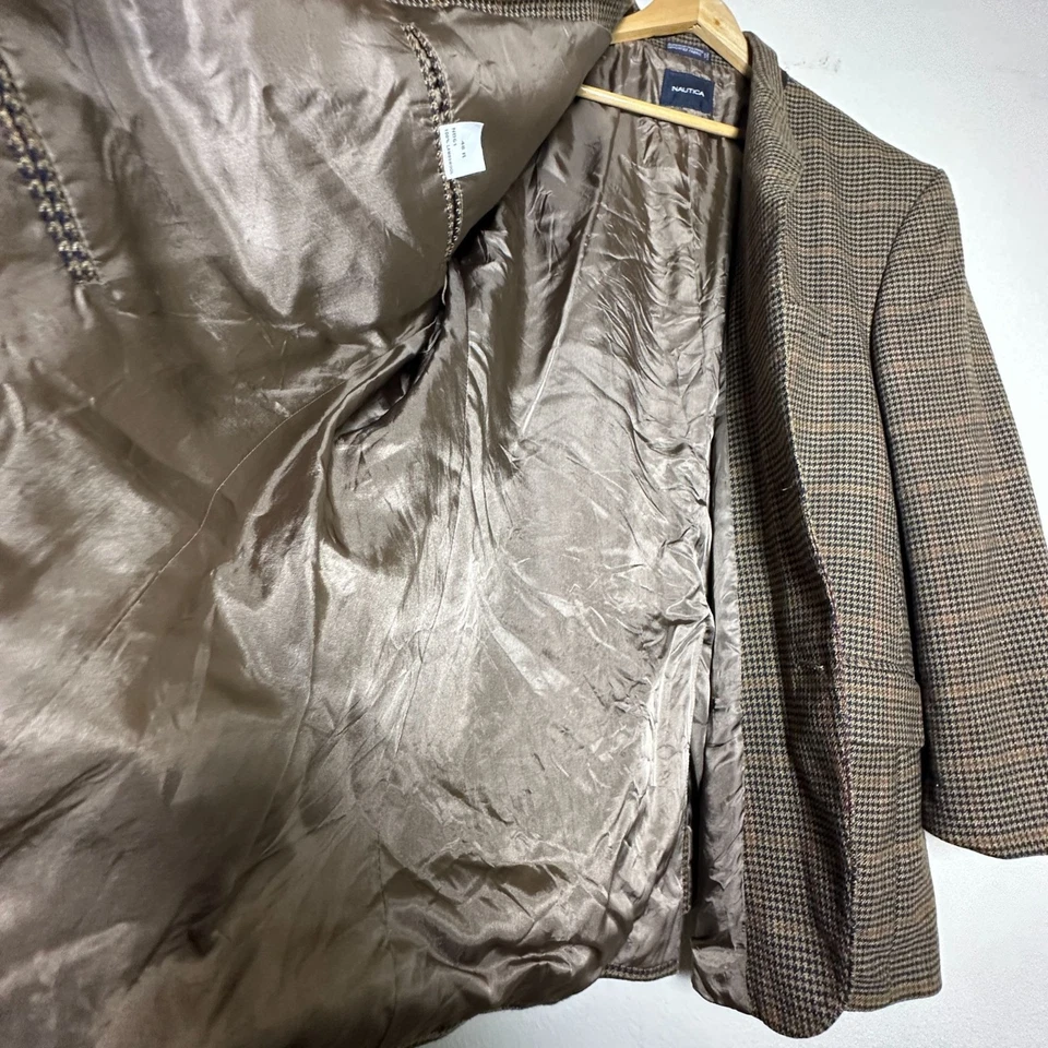 Blazer de lana de cordero Nautica tweed abrigo deportivo chaqueta para hombre 48 marrón negro formal a cuadros Foto 3 de 4