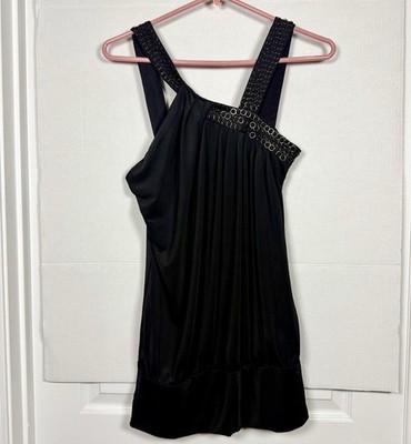 SOHO Black Asymmetric One-Shoulder Embellished Y2K Halter Tank Top | Size 2