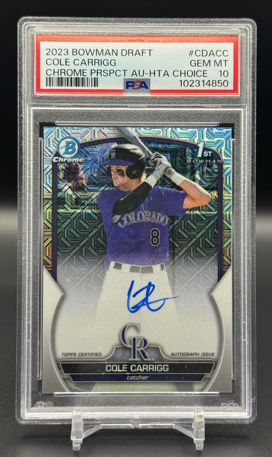 2023 Bowman Draft Chrome Prospect Autograph Cole Carrigg #CDA-CC HTA Choice /150