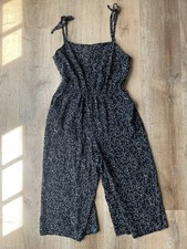 Gap Black Floral Jumpsuit Size L  Tie Strap Wide Leg Casual One Piece