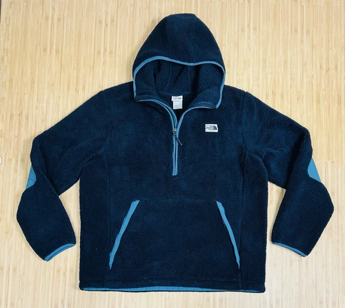North Face Campshire Men's XL BLUE Deep Pile Half Zip Fleece Hooded Pullover