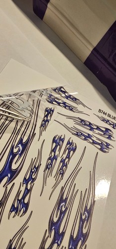 NOT CUT-B744 BLUE FLAMES-RC Car Clear Matte Finish Vinyl Sticker Sheet - Picture 2 of 5