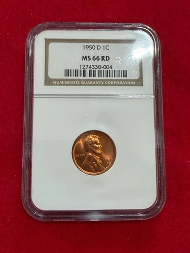 1950 D Lincoln Cent NGC MS 66 RD #1274330-004